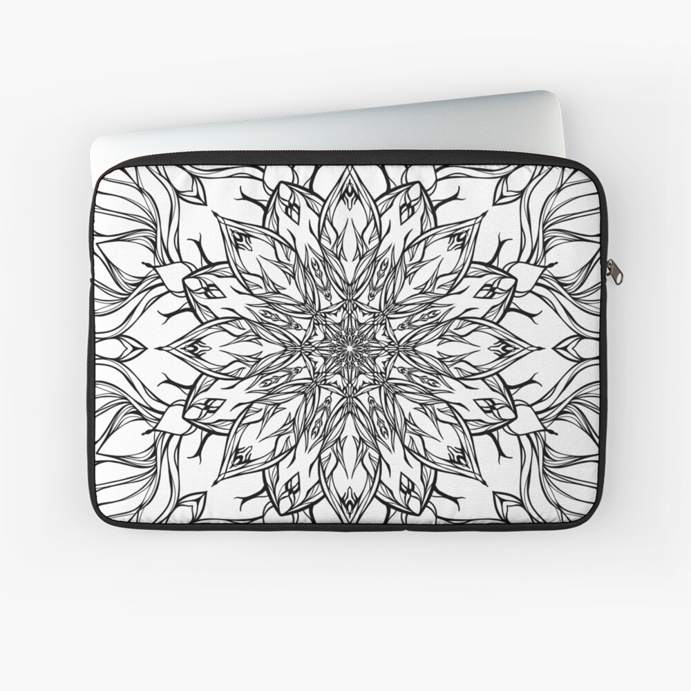 housse ordinateur mandala noir et blanc